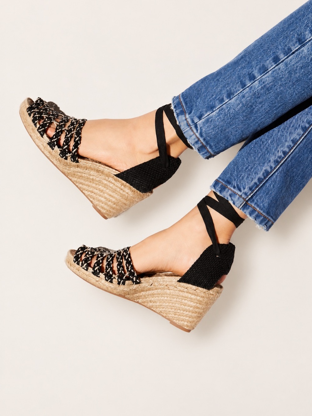 Free People FP Collection Amalfi Coast Black Espadrille Wedge Sandals Size 9